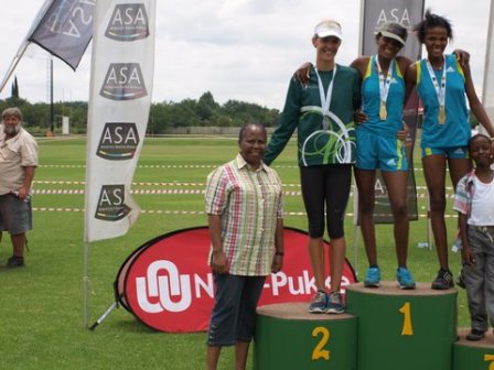 Annerien Van Schalkwyk on the podium at the SA Cross Country trials.